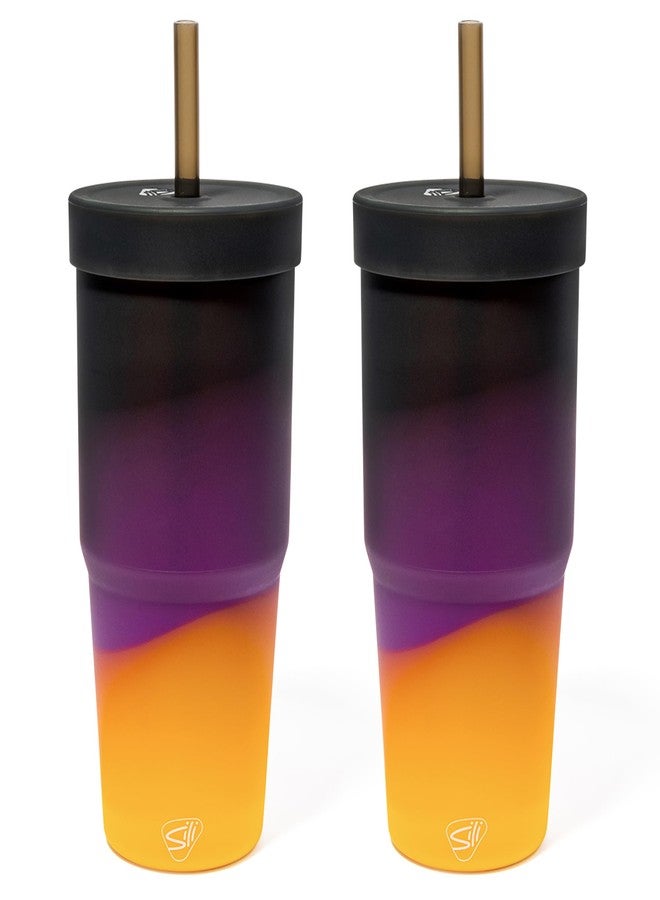 Silipint: Silicone 32oz Straw Tumblers: 2 Pack - Sun Storm - Unbreakable, Flexible, Sustainable, Hot or Cold, Airtight Lid, Travel - Image 1